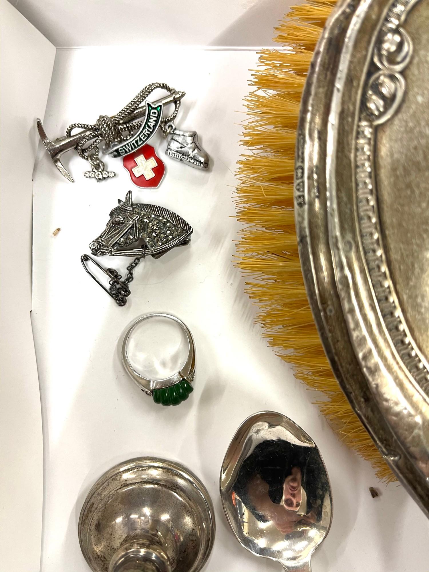 Tray of silver items, includes spoon, brush etc - Image 2 of 3