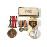 Selection of military medals includes ww1 miniature pair GV police medal with great war bar to sub.