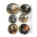 6 Vintage scenic glass paperweights