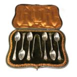 Boxed silver tea spoons and sugar tongues london silver hallmarks