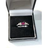 14ct white gold diamond and ruby ring 3.4g
