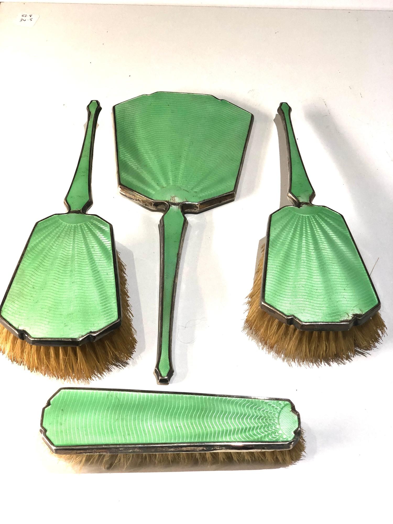 Antique silver and enamel brush and mirror set enamel wear