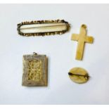 Selection antique ivory pendants to include a cantonese silver and enamel pendant, cross, carved