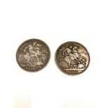 2 Victorian silver crown coins dated 1889, 1890