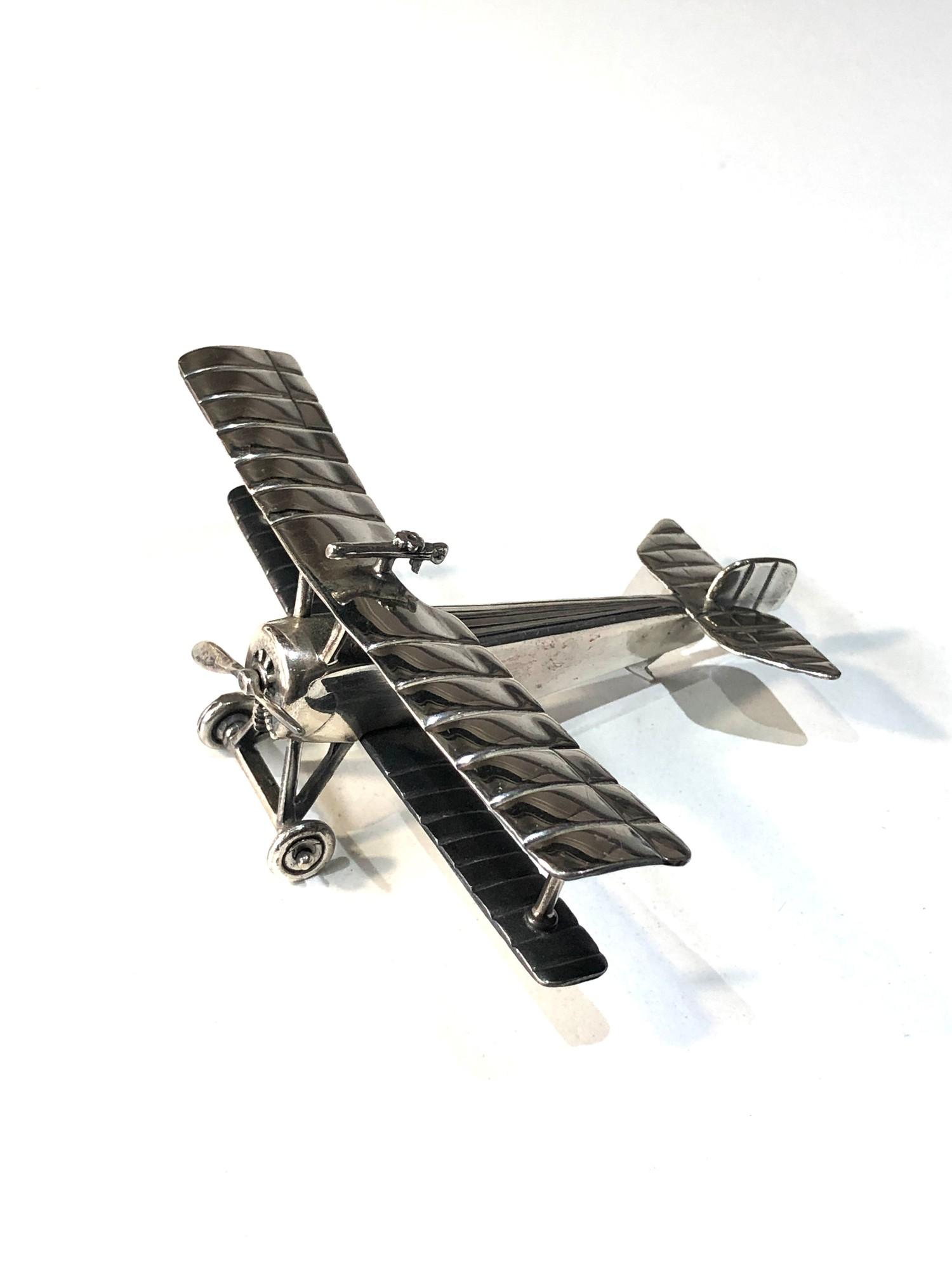 Vintage silver miniature model of ww1 bi-plane measures approx 10cm wide by 8cm - Image 6 of 10