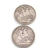 2 Victorian silver crown coins, 1889,1900