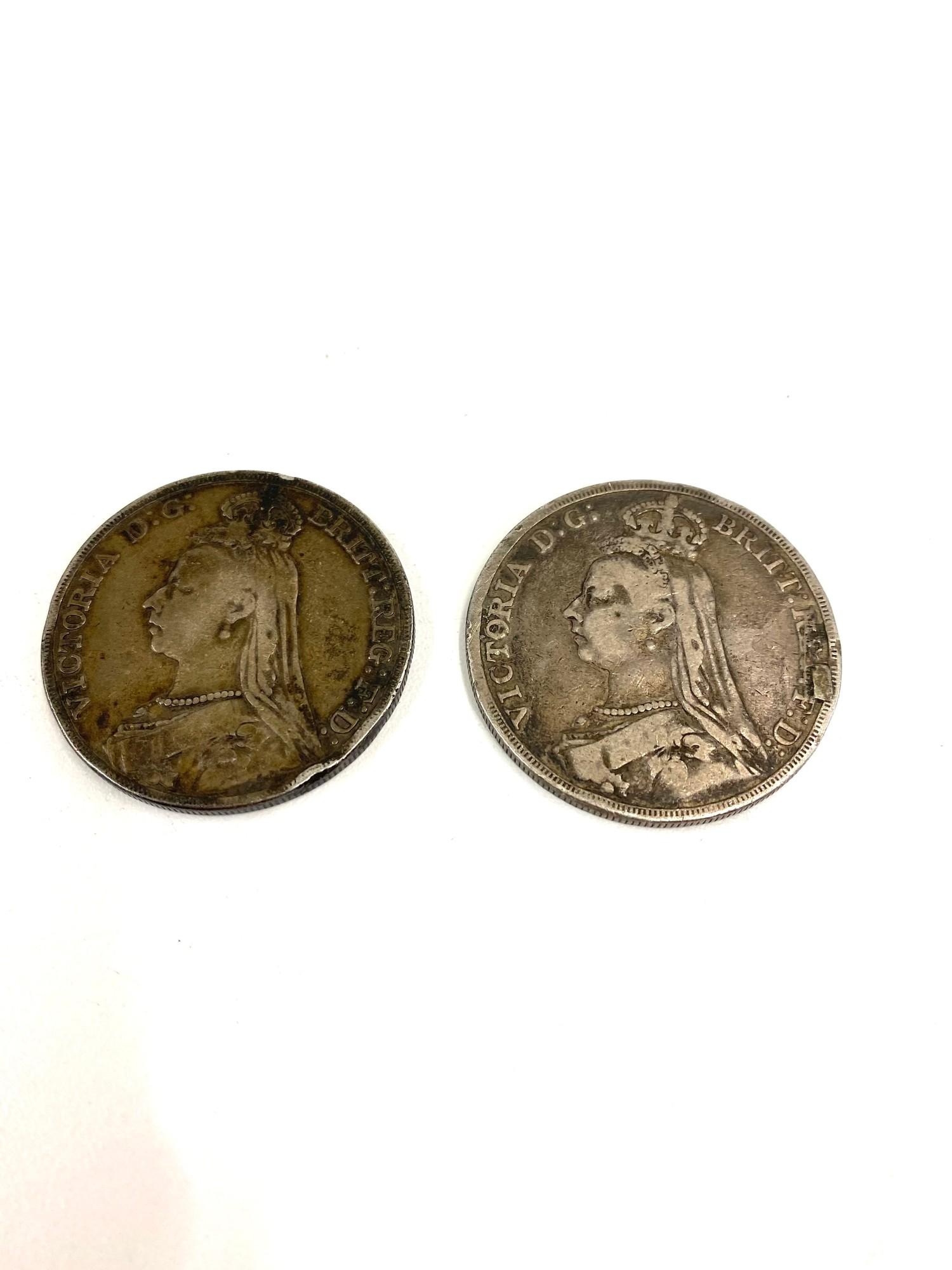 2 Victorian silver crown coins, 1889, 1892 - Image 2 of 2