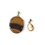 2 9ct gold pendants includes small cameo pendant and agate pendant the largest measures approx 4.5cm