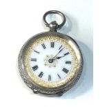 Antique ladies silver and enamel faced fob watch in good clean condition and working order winds and