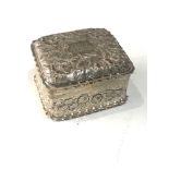 Antique silver patch box floral embossed design engraved initials measures approx 5.4cm by 4.7cm