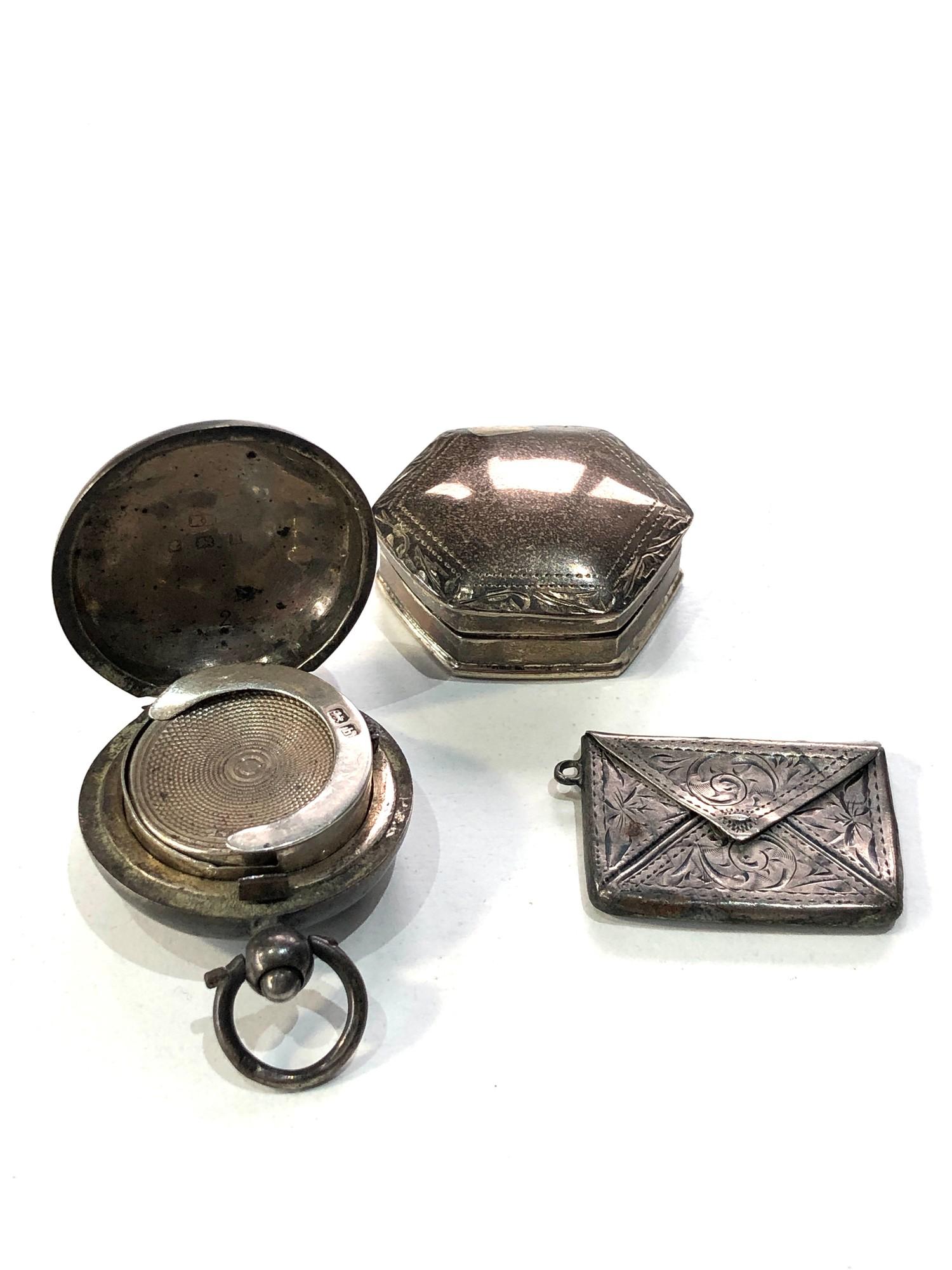 Selection of silver items includes pill box envelope stamp case and silver coin holder age related - Image 2 of 3