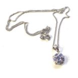 9ct white gold diamond and gem set pendant necklace pendant measures approx 1.8cm drop by 11mm