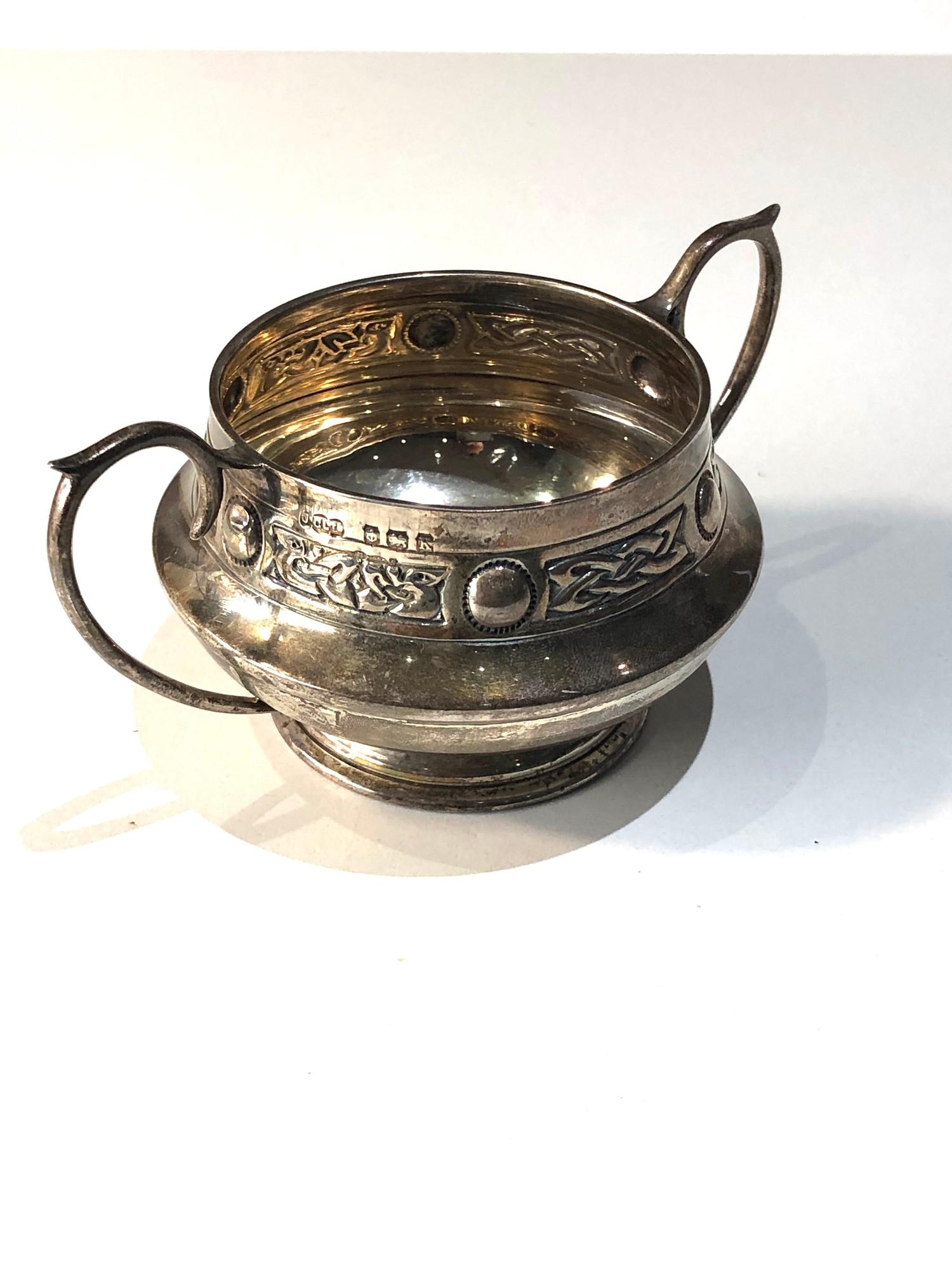 Vintage Hallmarked celtic design sterling silver sugar bowl measures approx 12.5cm handle to - Image 2 of 3