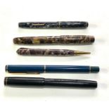 4 vintage fountain pens and 1 pencil includes burnham the nova stephens No56 and parker