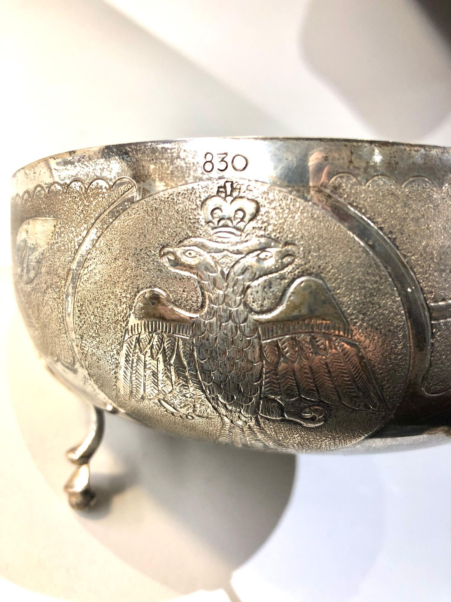 Continental silver bowl engraved designs measures approx 13.5cm dia height 7cm weight 140g marked - Image 4 of 5