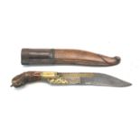 18th Century Pia Ketta dagger with original scabbard blade with silver and metal inlay measures