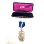 Boxed hallmarked silver masonic hospital Masonic medal, named W Bro Captain E G Crawley