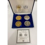 Boxed set of 4 sterling silver, gold plated Queen Elizabeth II jubilee coin set, with certificate