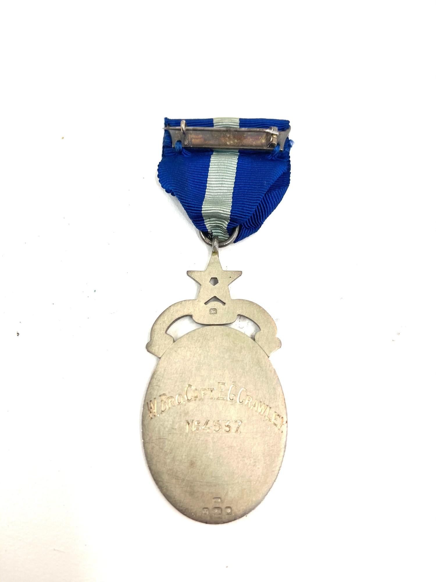 Boxed hallmarked silver masonic hospital Masonic medal, named W Bro Captain E G Crawley - Image 3 of 3