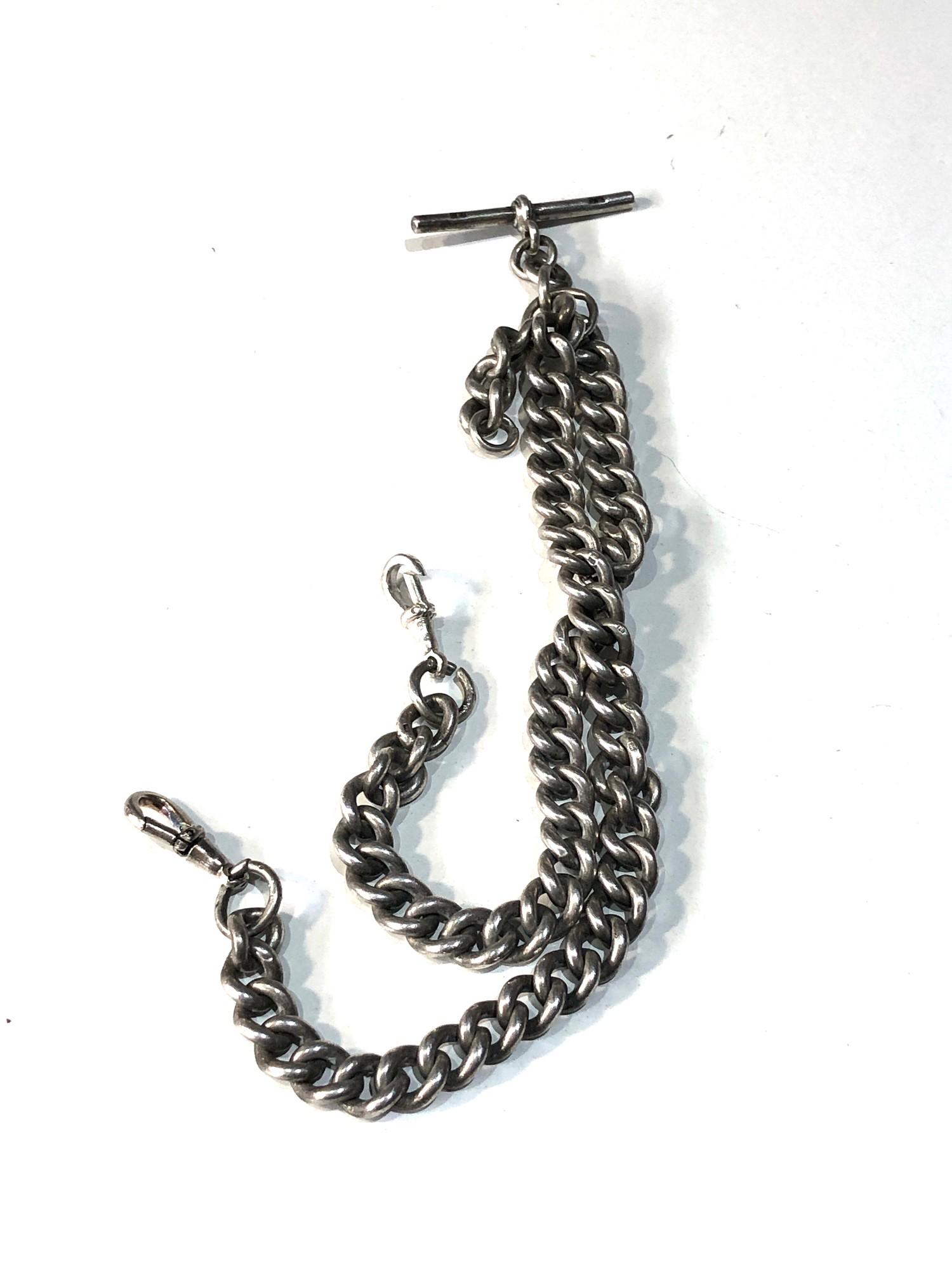 Antique silver double albert watch chain weight 70g - Image 2 of 3