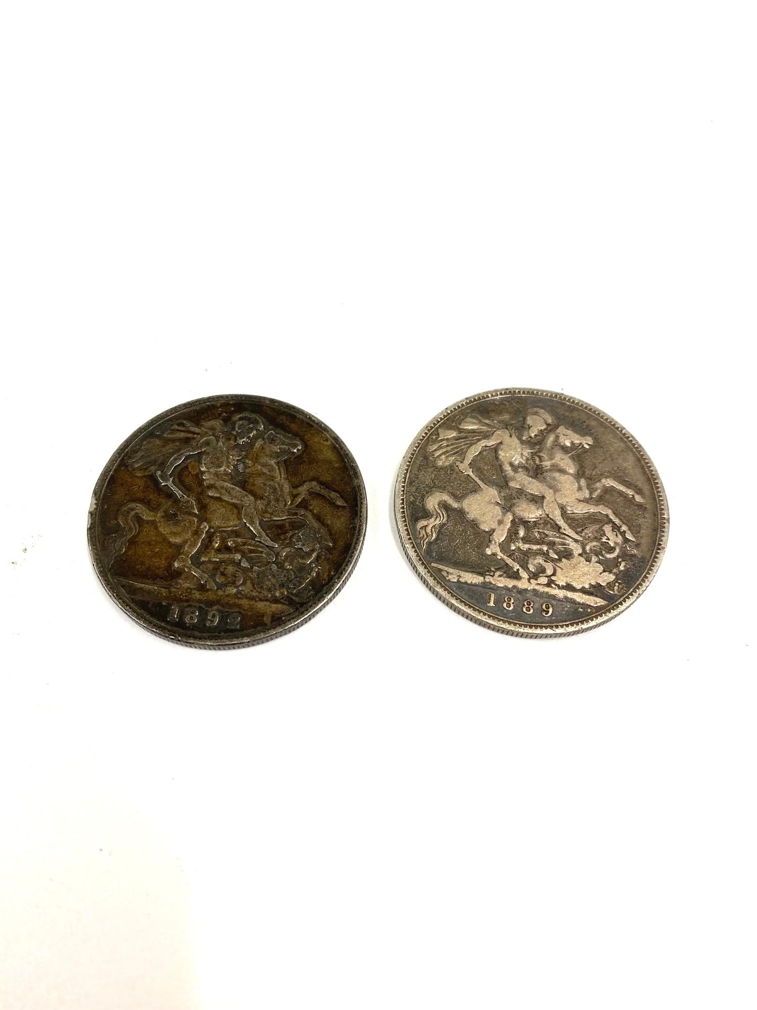 2 Victorian silver crown coins, 1889, 1892