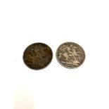 2 Victorian silver crown coins, 1889, 1892