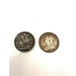 2 Victorian silver crown coins, 1889, 1896