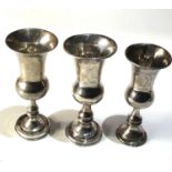 3 antique silver wine goblets measure approx 13cm tall total weight 170g age related marks and dents
