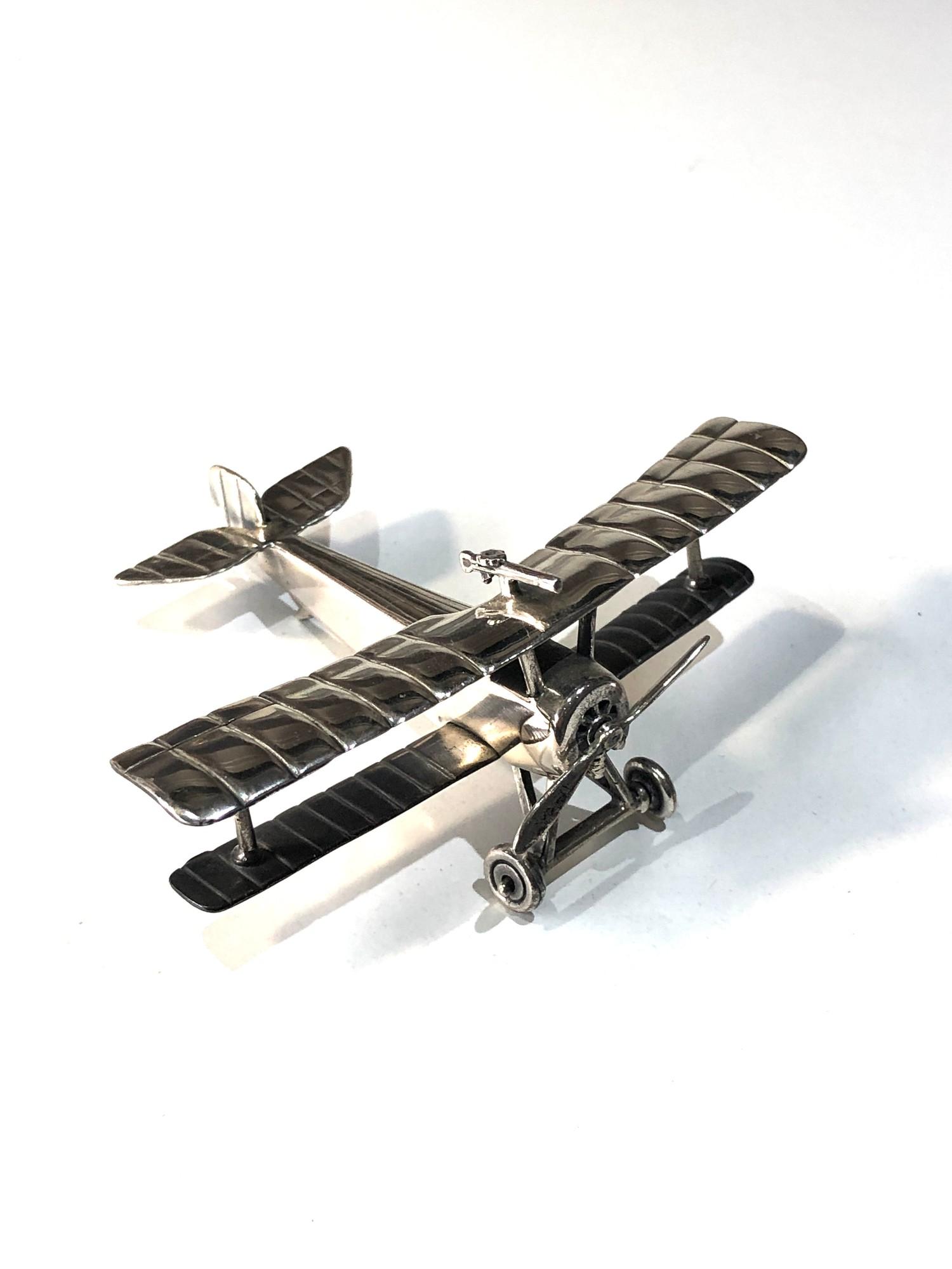 Vintage silver miniature model of ww1 bi-plane measures approx 10cm wide by 8cm - Image 7 of 10