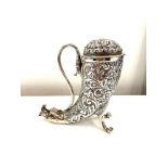 Hallmarked silver horn shape decorative sifter, approximate weight: 156g