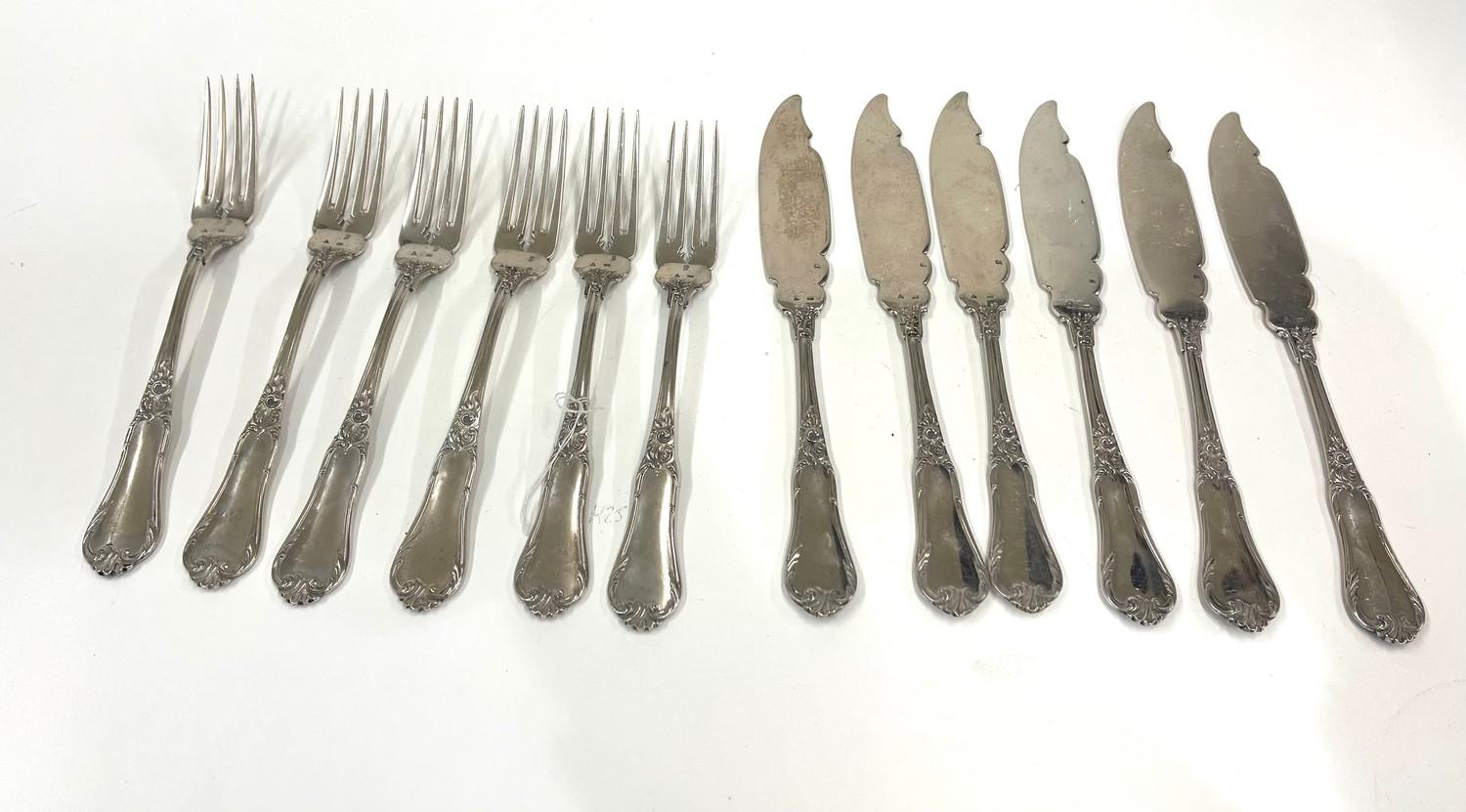 Set of Dutch silver fish knives and forks ornate floral design with Dutch silver hallmarks knives