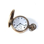 Antique gold plated full hunter pocket watch missing glass keeps winding balance spins but stops non