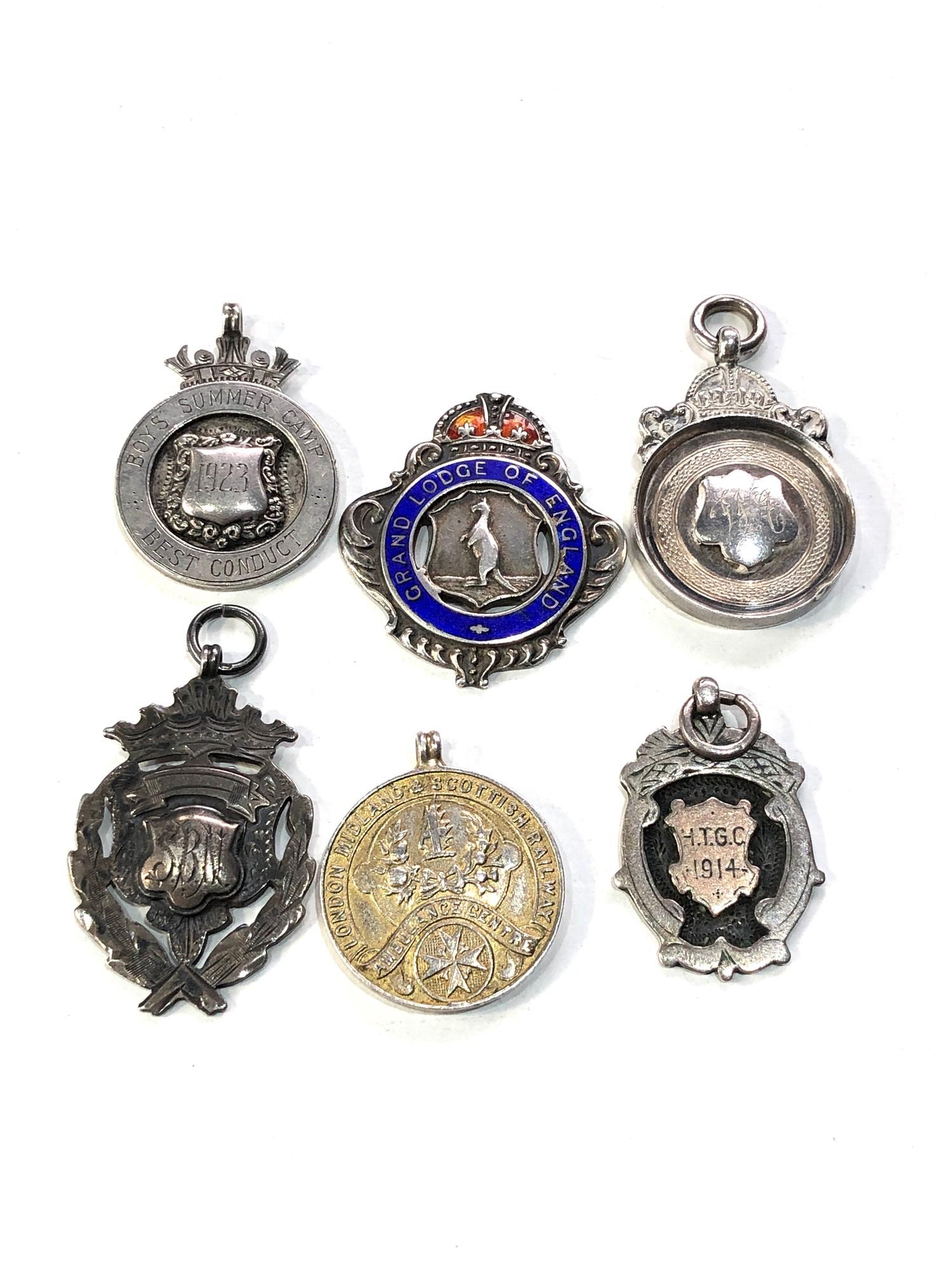 6 antique silver watch chain fobs