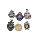 6 antique silver watch chain fobs