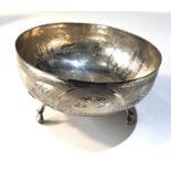 Continental silver bowl engraved designs measures approx 13.5cm dia height 7cm weight 140g marked