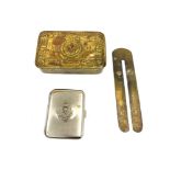 WW1 Mary tin, button stick, 12th Lanciers cigarette case