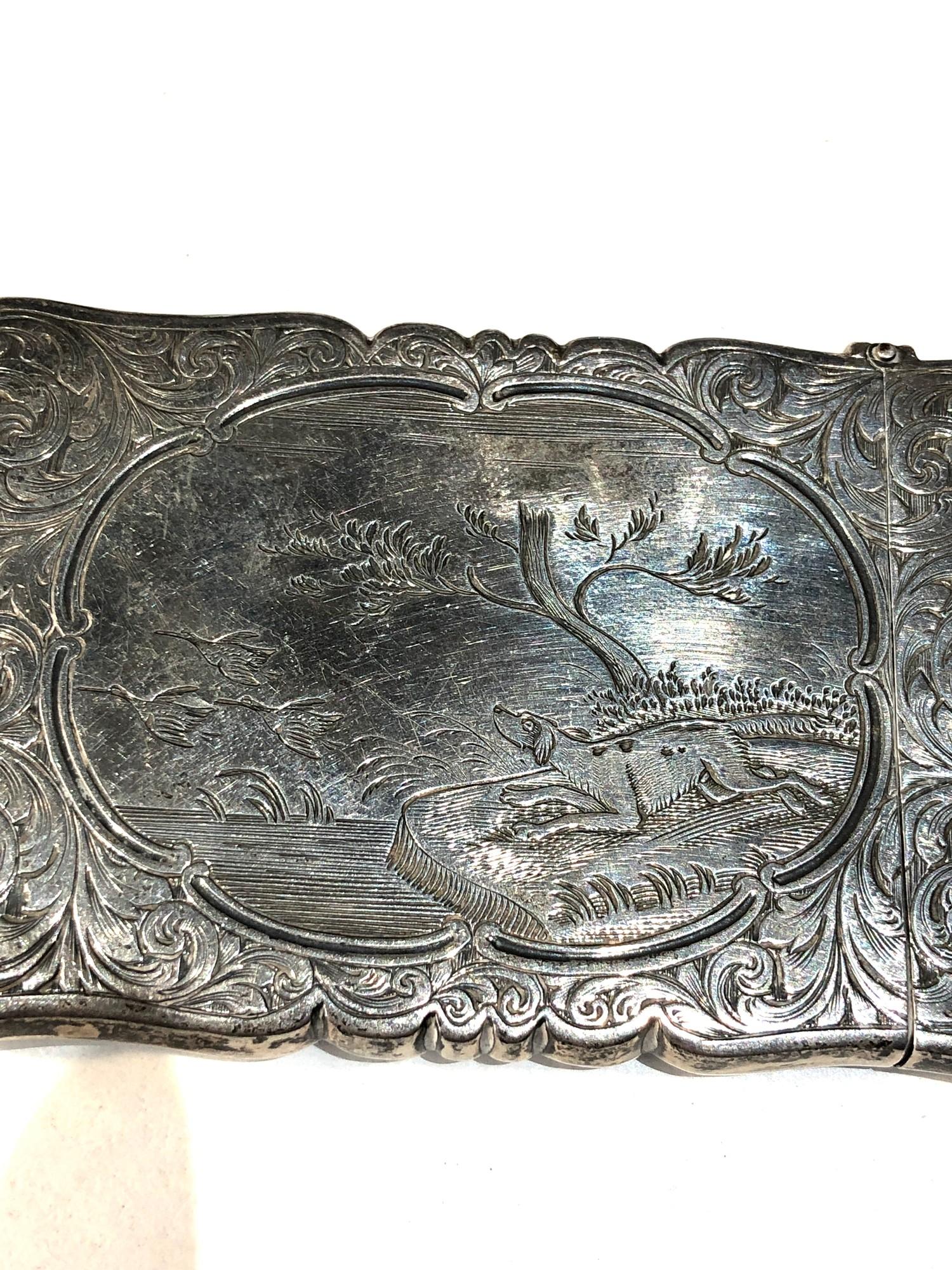 Antique silver Nathaniel mills engraved hunting scene card case meaures approx 8cm by 5cm - Image 4 of 6