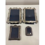 4 Vintage silver hallmarked picture frames (including a pair), age related wear