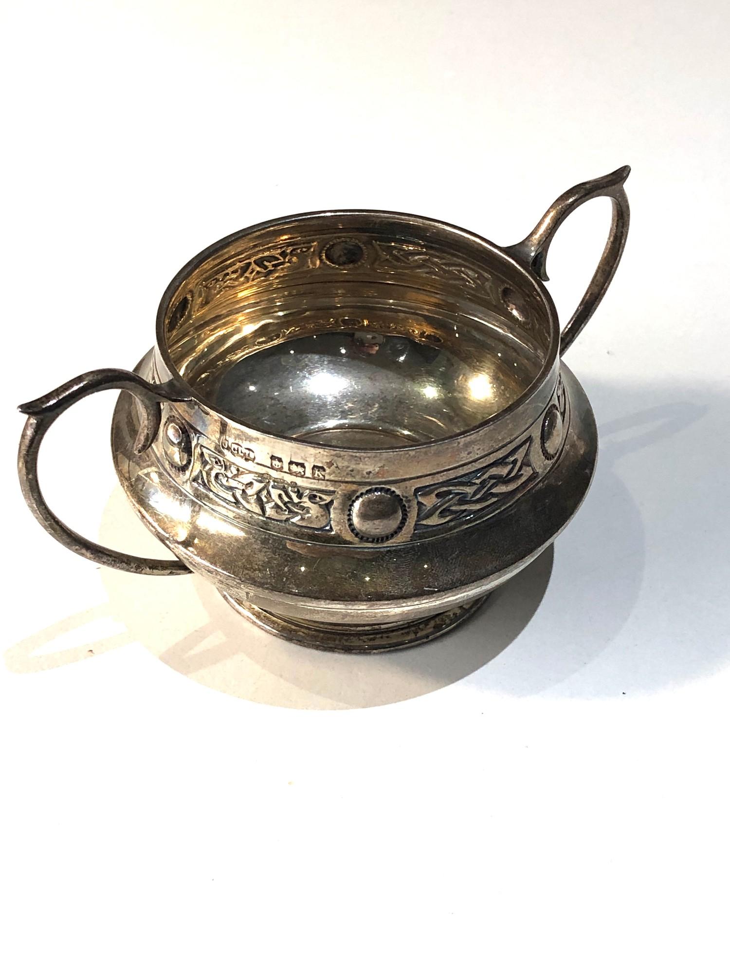 Vintage Hallmarked celtic design sterling silver sugar bowl measures approx 12.5cm handle to