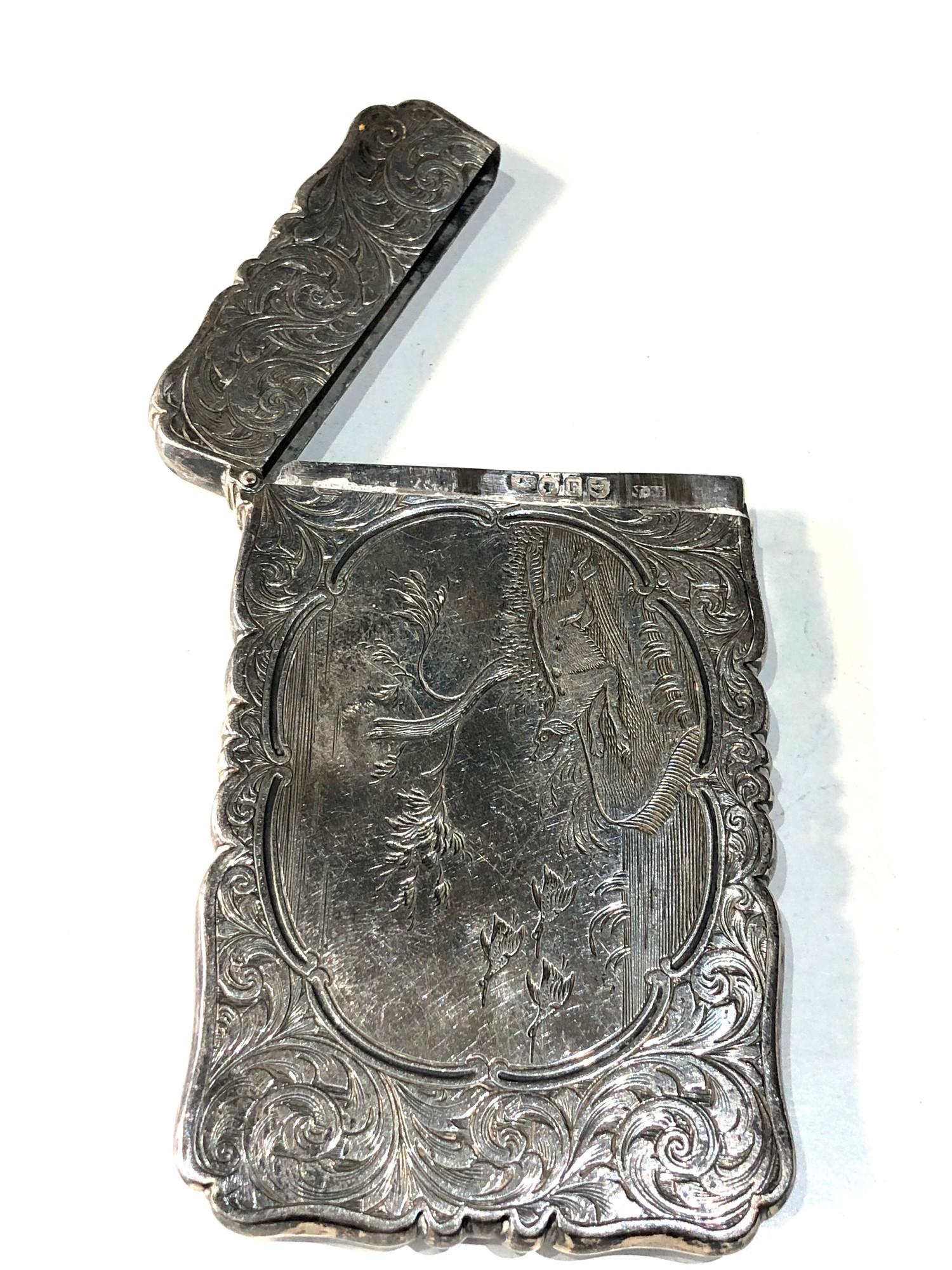 Antique silver Nathaniel mills engraved hunting scene card case meaures approx 8cm by 5cm - Image 5 of 6