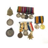 Collection of WW1, WW2 miniature medals etc, including Malaya, Gordan Highlanders, Verdun etc