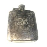 Vintage silver hip flask Birmingham silver hallmarks measures approx 13cm by 9.4cm engraved initials