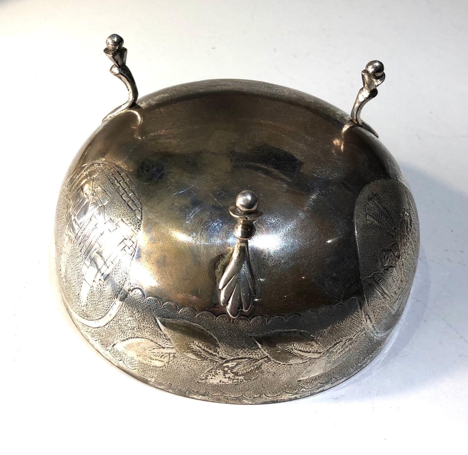 Continental silver bowl engraved designs measures approx 13.5cm dia height 7cm weight 140g marked - Image 2 of 5