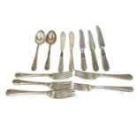 Selection of WW1 military silver plated cutlery with military crest on handles makers Walker and