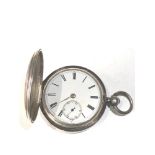 Silver full hunter pocket watch by James Reid Coventry case measures approx 51mm dia watch is in