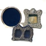 3 small silver picture frames largest measures approx 12.5cm dia