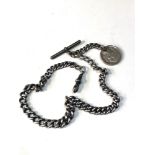 Antique silver Albert watch chain and coin fob weight 43g t-bar not silver