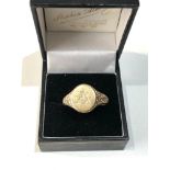 Vintage 9ct gold signet ring masonic engraving weight 6.7g