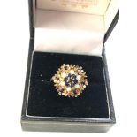 9ct gold opal sapphire flower cluster ring weight 3.5g