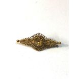 Antique 15ct gold gem set brooch measures approx 4.5cm by 1.8cm weight 5g